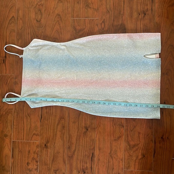 Jump Apparel Pastel Colored Spaghetti Strap Glitter Sparkly Mini Dress - Picture 6 of 10